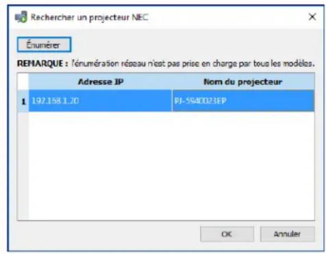 NEC NaViSet Administrator 2 - Boîte de dialogue Rechercher un projecteur NEC - 1