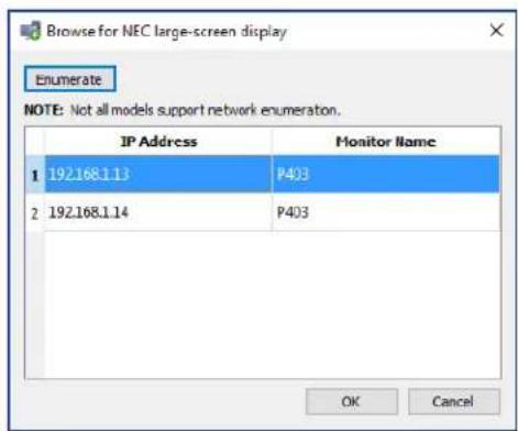 NEC NaViSet Administrator 2 - Browse for NEC Large-Screen Display Dialog - 1