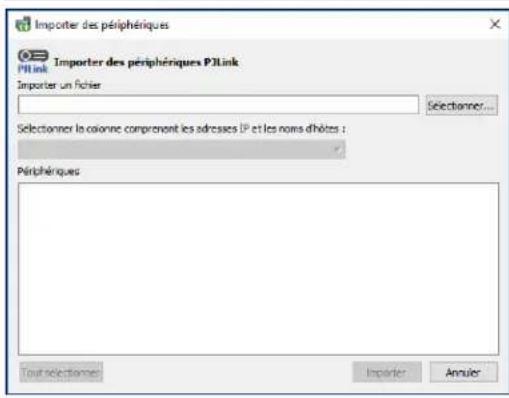 NEC NaViSet Administrator 2 - Boite de dialogue Importer des périhériques : périhériques PJLink - 1
