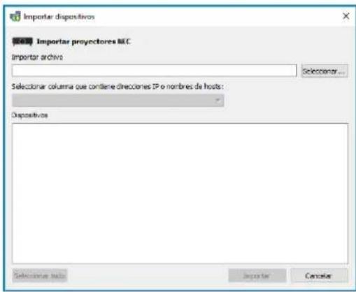 NEC NaViSet Administrator 2 - Cuadro de dialogo Importar dispositivos: projectores NEC - 1