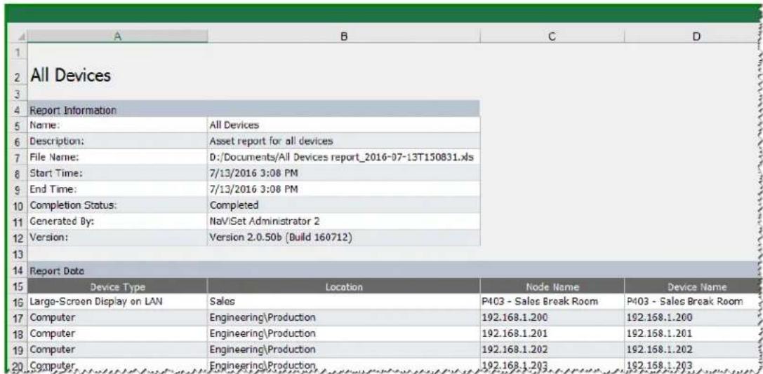 NEC NaViSet Administrator 2 - Example Report: Query basic device information and export to Excel - 4