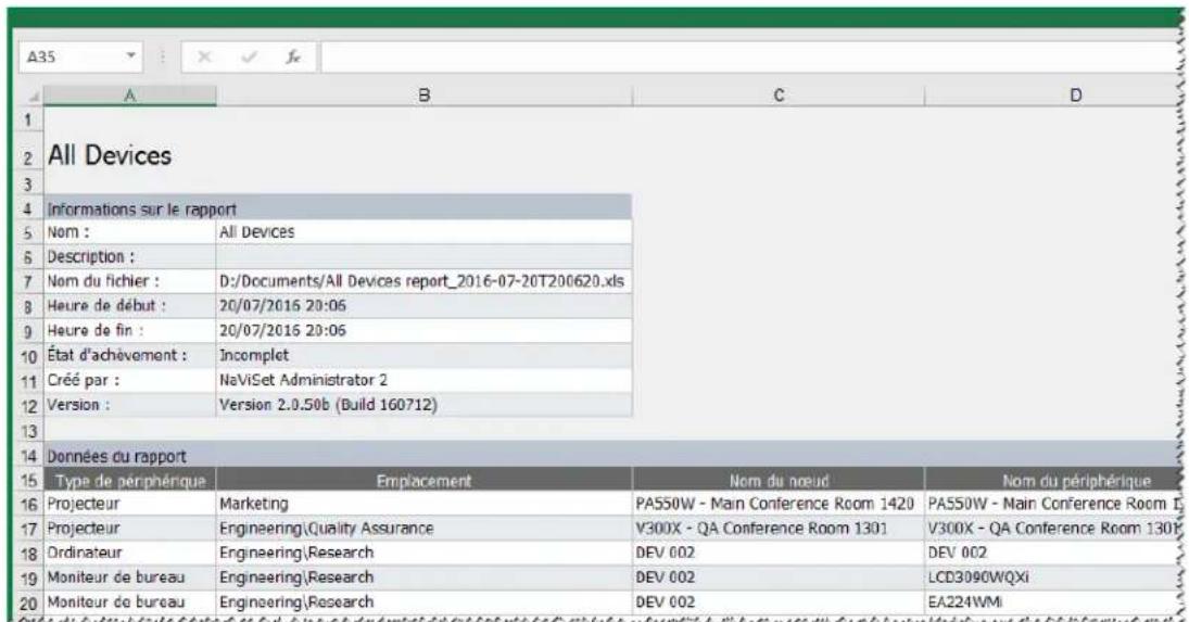 NEC NaViSet Administrator 2 - Exemple de rapport : Analyse les informations de base relatives aux péripériques et exporter vers Excel - 5