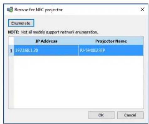 NEC NaViSet Administrator 2 - Browse for NEC Projector Dialog - 1