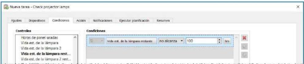 NEC NaViSet Administrator 2 - Ejempio de tarea: Compruebe si hay lámparas de proyectores que se tengan que reemplazar pronto - 3