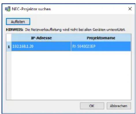 NEC NaViSet Administrator 2 - Dialogfeld „NEC-Projektor suchen“ - 1