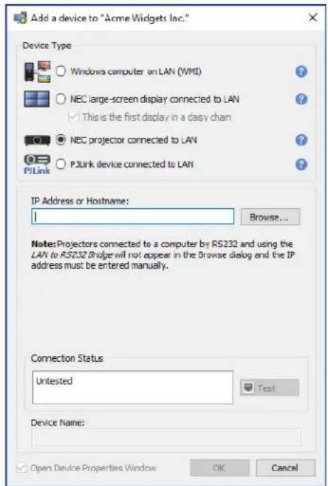 NEC NaViSet Administrator 2 - Adding a single NEC projector connected to LAN - 1