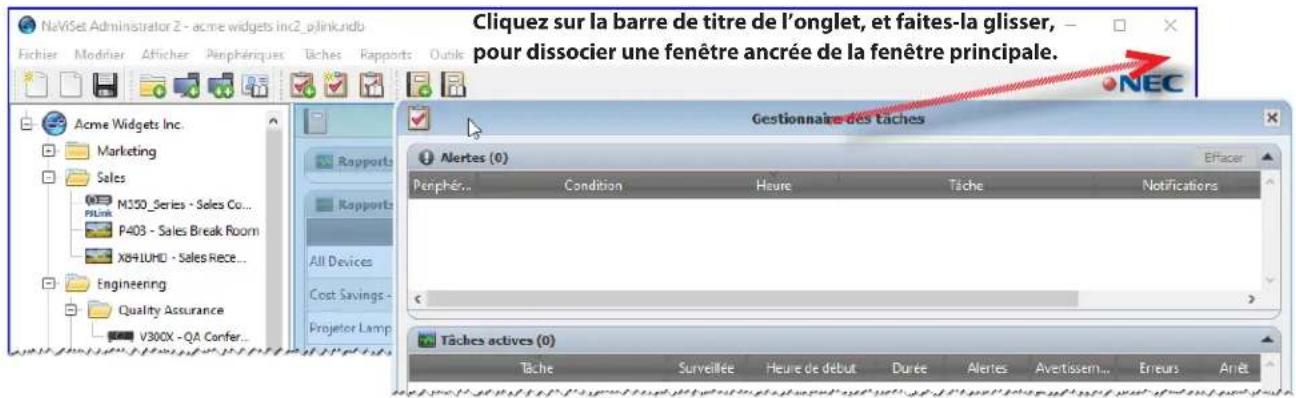 NEC NaViSet Administrator 2 - Zone d'affichage des fenêtres ancrees - 1