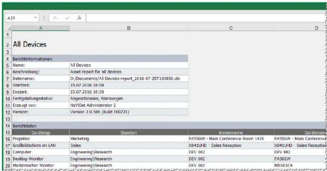 NEC NaViSet Administrator 2 - Beiselierbericht: Abfragen von grundlegenden Geräteinformationen und Exportieren nach Excel - 5