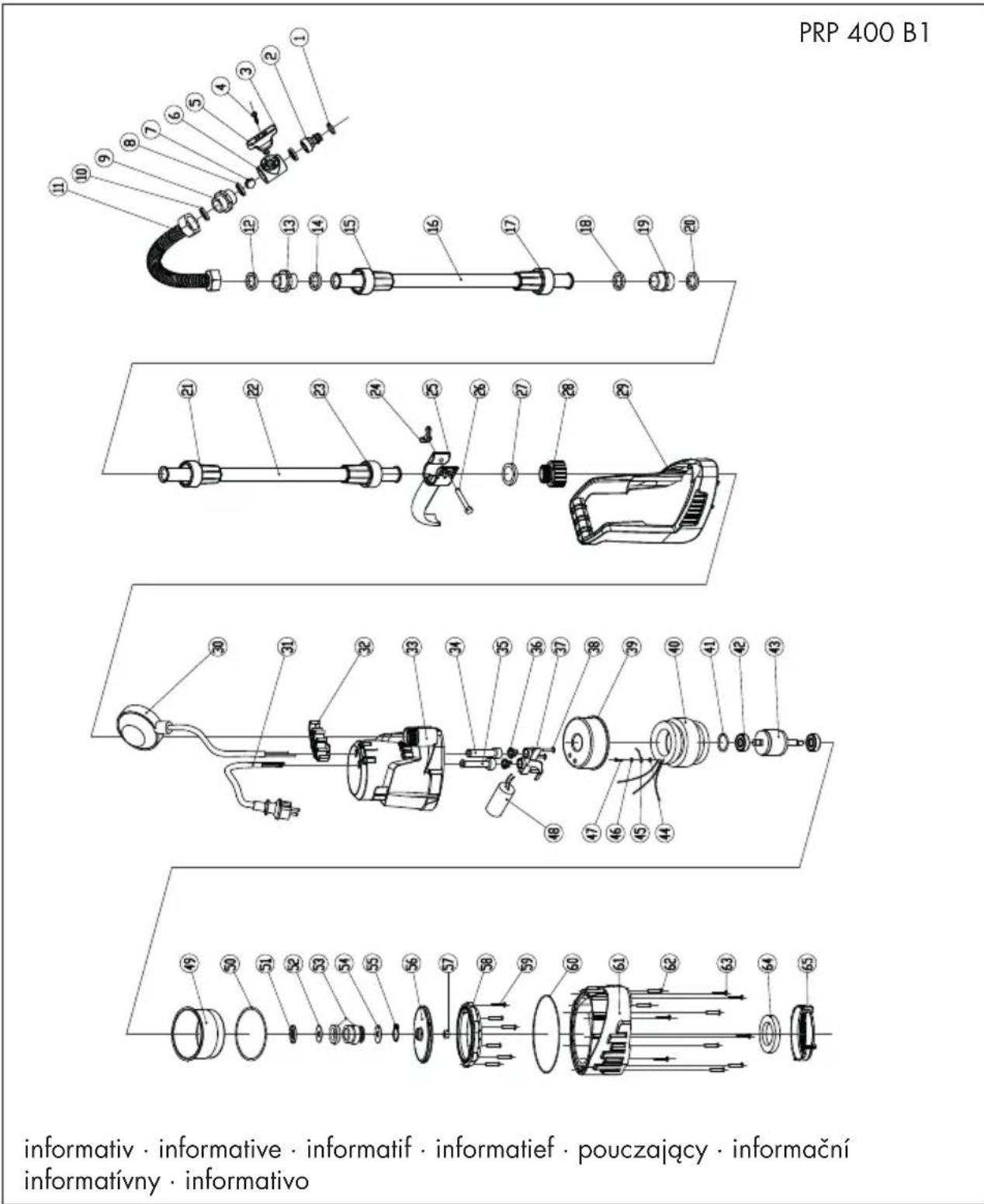 PARKSIDE PRP 400 B1 - Explosionszeichnung • Exploded Drawing Vue éclatée • Explosietekening Rysunki eksplozyine • Rozvinutý vykres kres náhradnych dielov • Eksplosionstegning Plano de Explosion • Vista explosa Robbantott ábra • Eksplozijska risba - 1