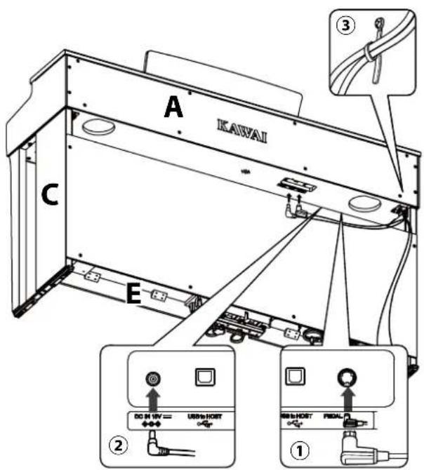 KAWAI CN201 - Connecter les câbles - 2
