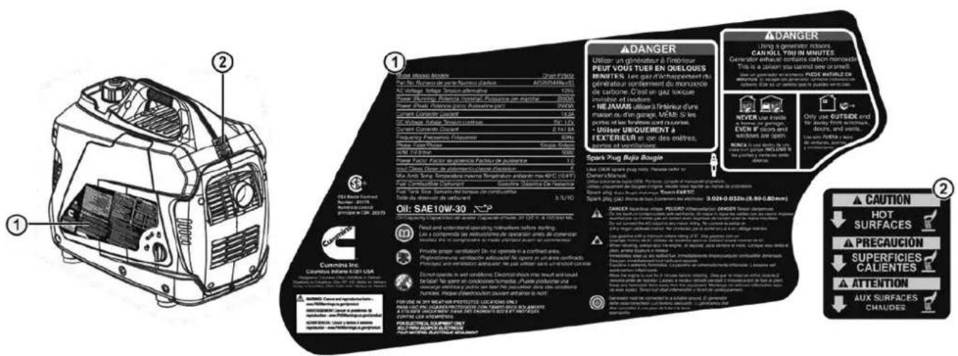 Cummins Onan P2500i - ÉTIQUETTES ET AUTOCOLLANTS DE SÉCURITÉ - 1