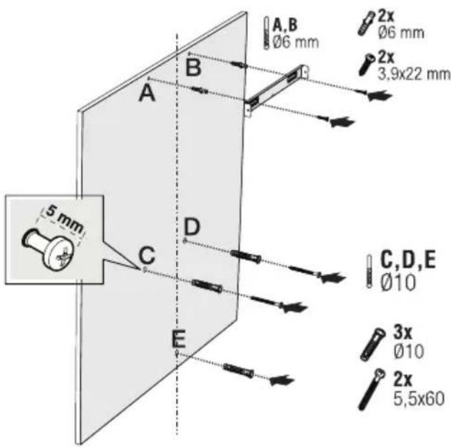 2x Ø6 mm 2x 3,9x22 mm A,B Ø6 mm 5mm A B C,D,E Ø10 3x Ø10 2x 5,5x60