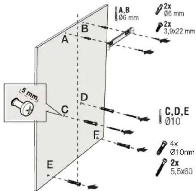 A,B Ø6 mm 2x Ø6 mm 2x 3,9x22 mm 5 mm A B C,D,E Ø10 4x Ø10mm 2x 5,5x60 E