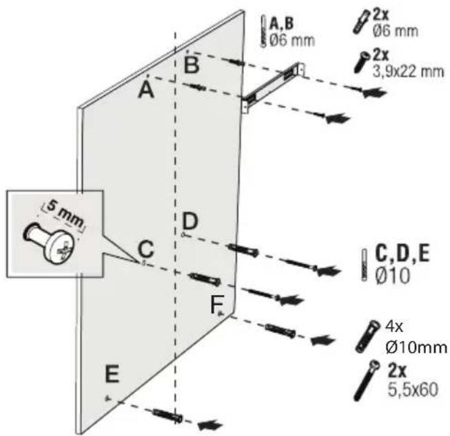 A,B Ø6 mm 2x Ø6 mm 2x 3,9x22 mm 5mm A B C,D,E Ø10 4x Ø10mm 2x 5,5x60 E