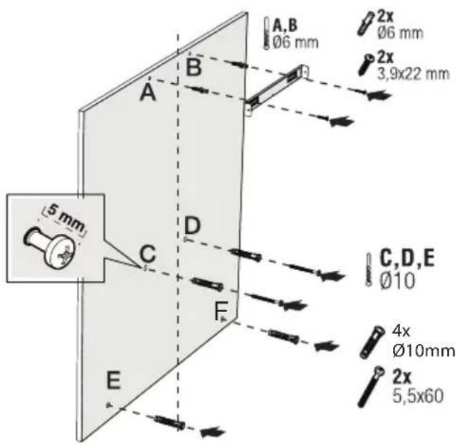 A,B Ø6 mm 2x Ø6 mm 2x 3,9x22 mm 5 mm A B C,D,E Ø10 4x Ø10mm 2x 5,5x60 E