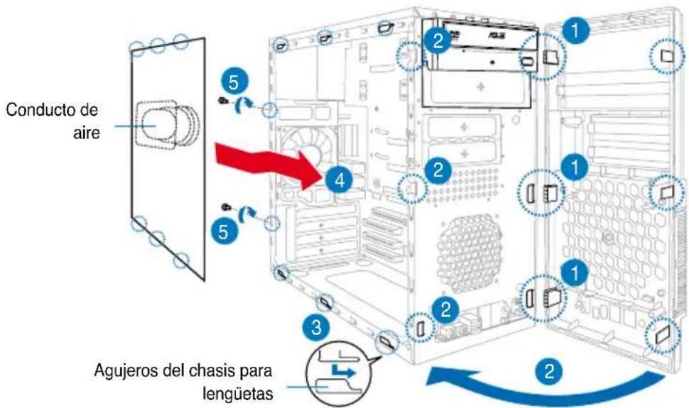 ASUS V3P5G31 - Retirando la cubiertas de los zócalos y reinstalando el ensamblaje del panel frontal y la cubierta lateral - 2