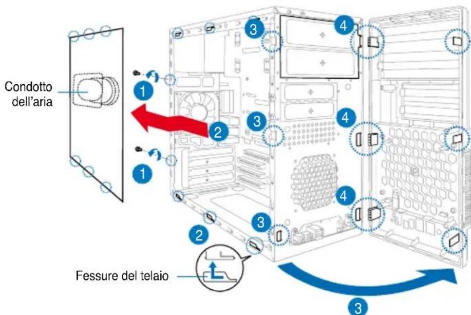 ASUS V3P5G31 - Rimozione del coperchio laterale e del pannello anteriore - 1