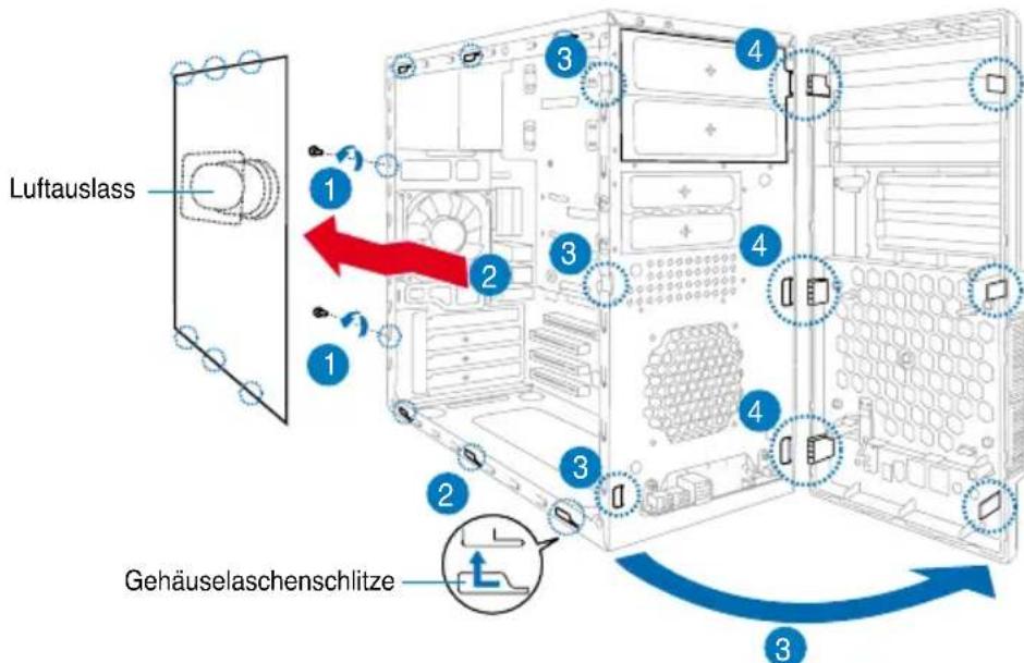 ASUS V3P5G45 - Entfernen der Seitenabdeckung und der Frontabdeckung - 1