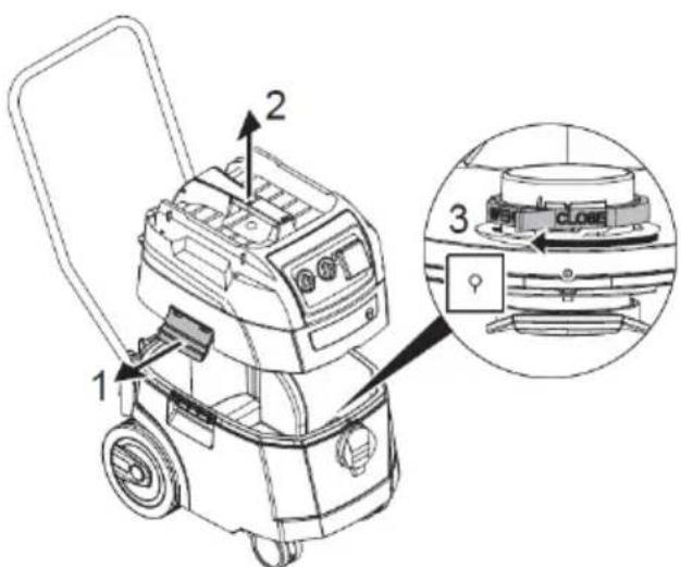 Eibenstock DSS 25 A - Colocação do saco filtrante de velo - 1