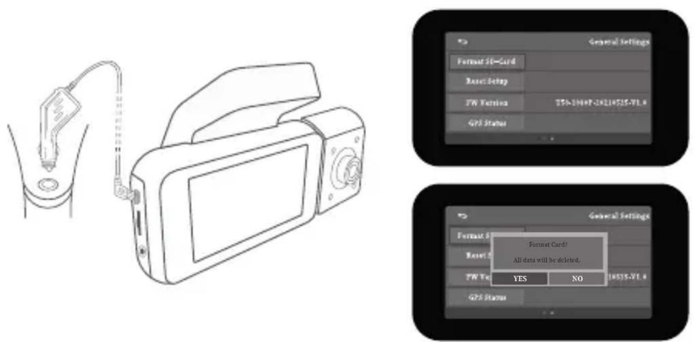 Rexing V5C - Alimentez la caméra et formatez la carte mémoire - 1