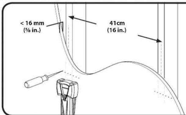 < 16 mm (% in.) 41cm (16 in.)