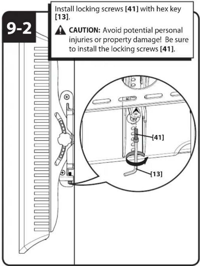 9-2 Install locking screws [41] with hex key [13]. CAUTION: Avoid potential personal injuries or property damage! Be sure to install the locking screws [41]. [41] [13]