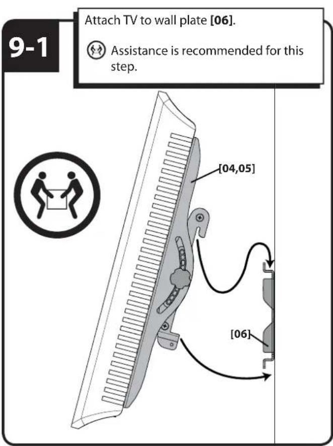 9-1 Attach TV to wall plate [06]. ● Assistance is recommended for this step. [04,05] [06]