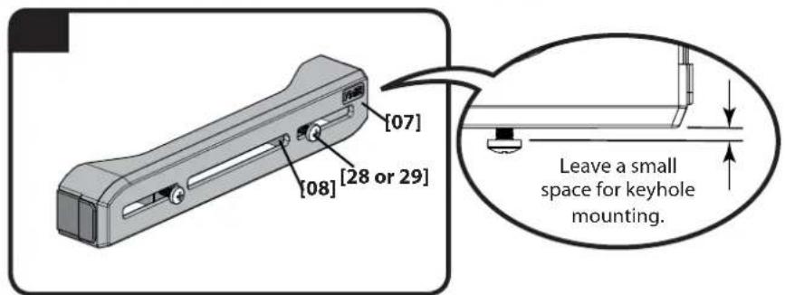 [07] [08] [28 or 29] Leave a small space for keyhole mounting.