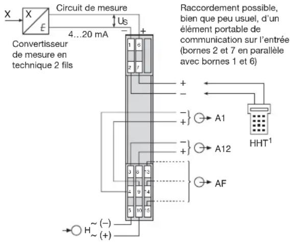 Camille Bauer Sineax B811 - Raccordement des lignes MSK, sorties et alimentation auxiliaire - 1