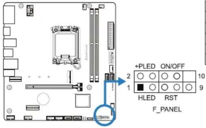 BIOSTAR H610MTE - F-PANEL: 前置面板接头 - 1