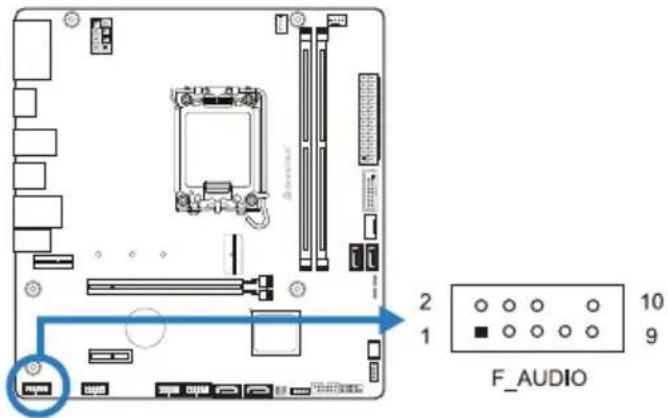 BIOSTAR H610MTE - F AUDIO: 前置面板音频接头 - 1