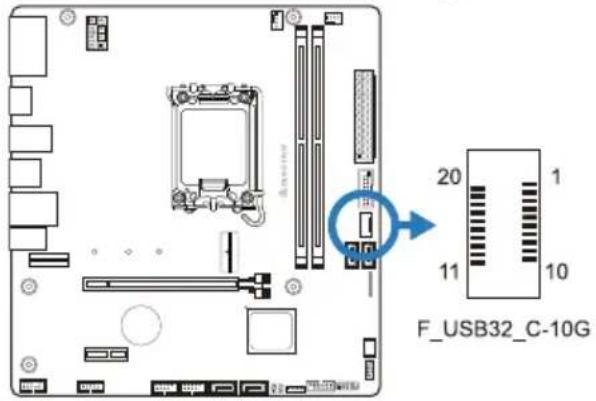BIOSTAR H610MTE - F_USB32_C-10G: 前置面板USB 3.2(Gen2)接头 - 1