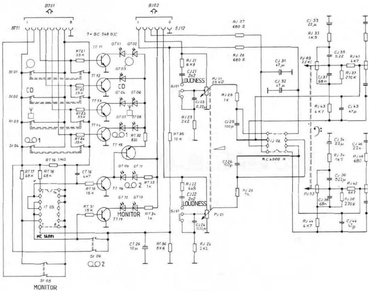 BT01 BT11 8 7* BC 548 B/C BJ02 1 6 BJ12 RJ 27 680 Ω CJ 33 22μ RJ 33 1K5 RT21 33 K RT01 GT02 GTO3 TT 11 GTO4 GT06 RT22 33 K RT12 CD GTO4 GT06 TT13 GTO7 GT08 TT14 RT23 33 K RT15 RT32 B20 RT24 33 K RT16 1MΩ RT17 68 K RT18 68 K CT16 4n7 RT19 15 K RT33 1K RT35 10 K RT31 15 K MONITOR TT17 RT34 1K CT26 10μ RT36 5K6 RC4560 N CJ 26 1K CJ 22 6K8 CJ 22 2n2 SJA01 CJ 23 0.22μ CJ 25 100p PJC01 25 kΩ CJ 31 47μ CJ 32 47μ CJ 35 0.22 CJ 37 68n RJ 41 4K7 RJ 43 4K7 CJ 43 47p CJ 34 22μ CJ 46 22n RJ 34 1K5 RJ 46 680 CJ 36 0.22μ CJ 38 68n RJ 42 4K7 RJ 38 270K RJ 44 4K7 CJ 44 47p SJA03 CJ 38 68n RJ 44 4K7