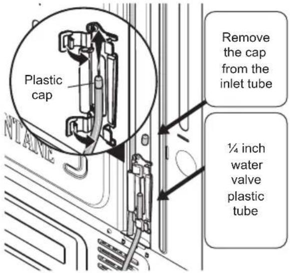 Plastic cap Remove the cap from the inlet tube ¼ inch water valve plastic tube