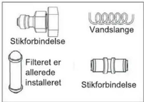 Stikforbindelse Vandslange Filteret er allerede installeret Stikforbindelse