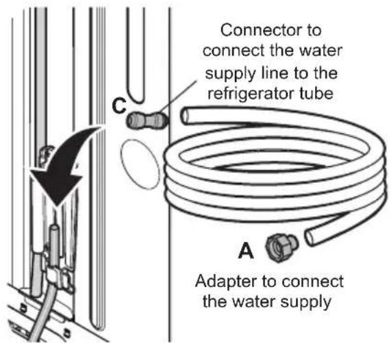 Connector to connect the water supply line to the refrigerator tube A Adapter to connect the water supply
