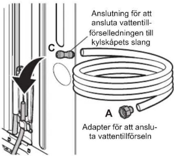 Anslutning för att ansluta vattentillförselledningen till kylskåpets slang Adapter för att ansluta vattentillförseln