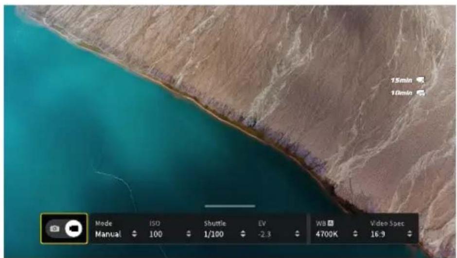 15min 10min Mede ISO Shuttle EV WB Video Spec Manual 100 1/100 -2.3 4700K 16:9