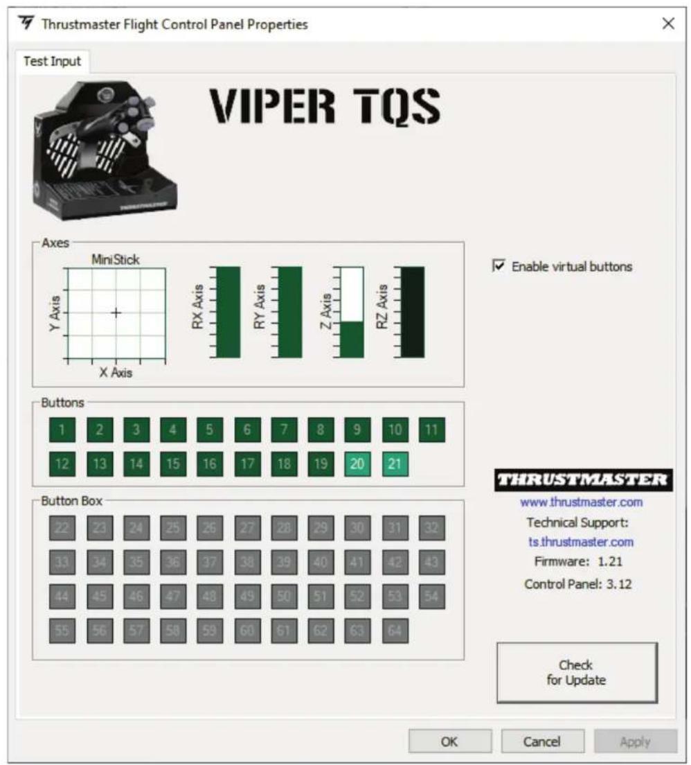 THRUSTMASTER Viper TQS - Enable virtual buttons (Ota virtuaalipainikkeet käyttoön): - 1