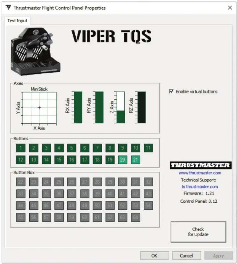 THRUSTMASTER Viper TQS - Enable virtual buttons (Aktivera virtuella knappar): - 1