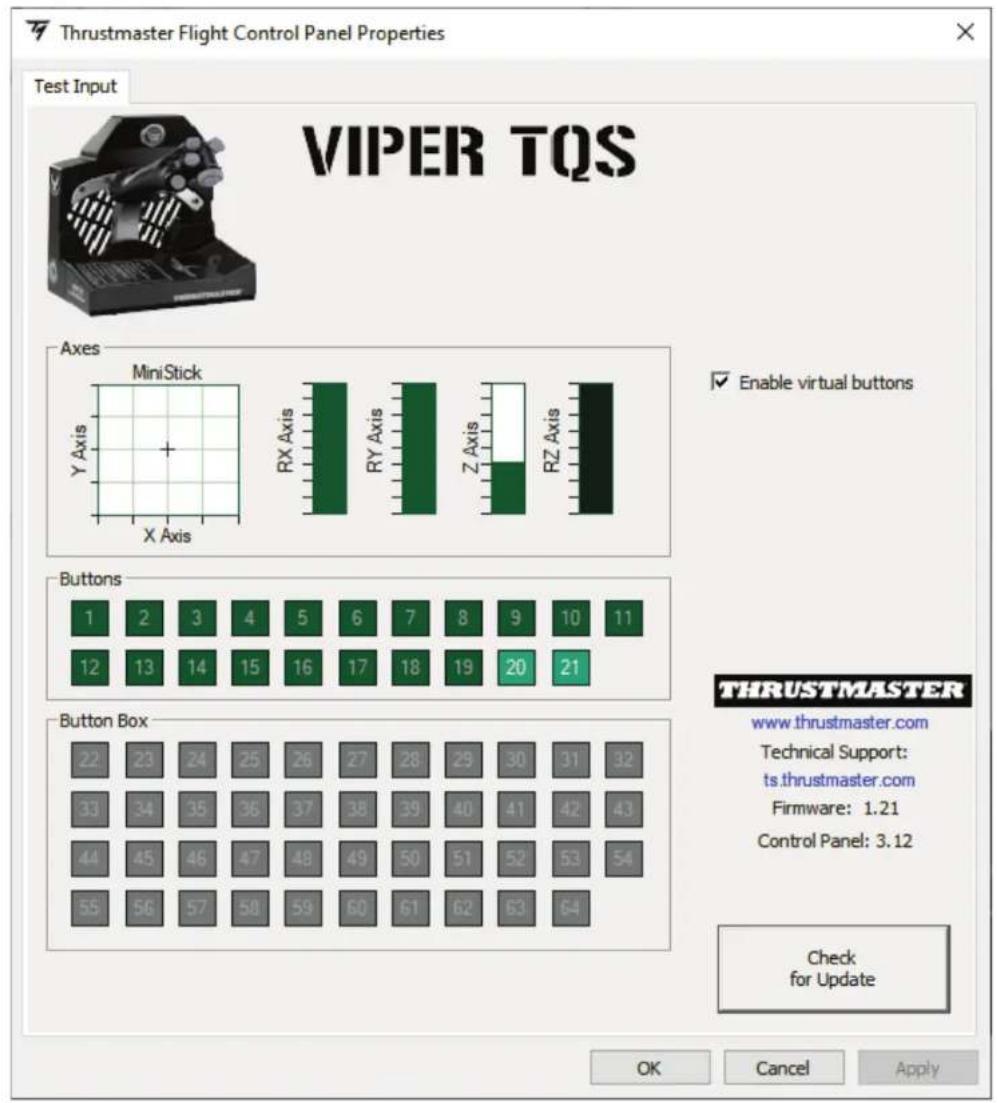 THRUSTMASTER Viper TQS - Enable virtual buttons (Attiva pulsanti virtuali): - 1