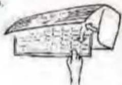 Hand-drawn sketch of a hand pressing down on a rolled document or paper with visible text lines