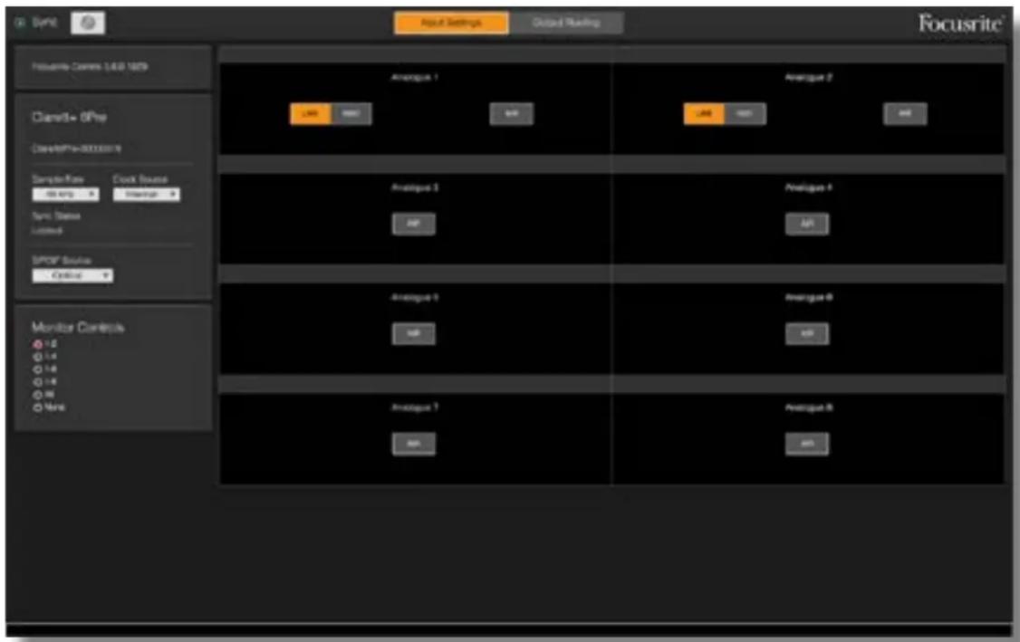 FOCUSRITE Clarett+ 4 Pre - LA PAGE DEVICE SETTINGS (Paramètres de l'interface) - 1