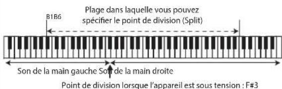 ROLAND RP401R - Jouer des types desons differents avecla main droite et la main gauche (bouton [Spli - 1