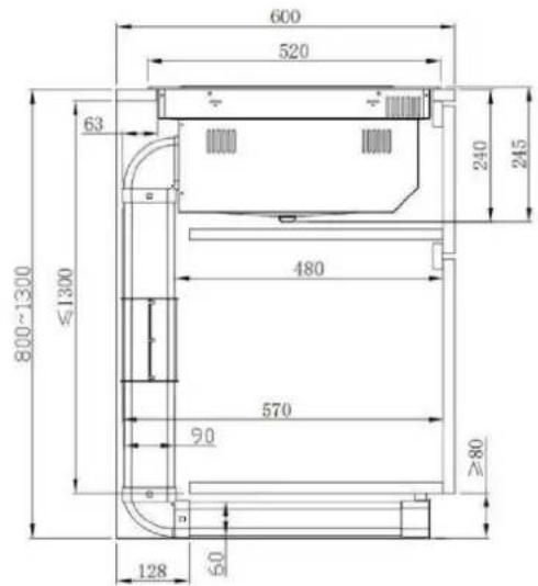 CANDY CIH8I4CF - Dimensions du meuble et du conduit - 1