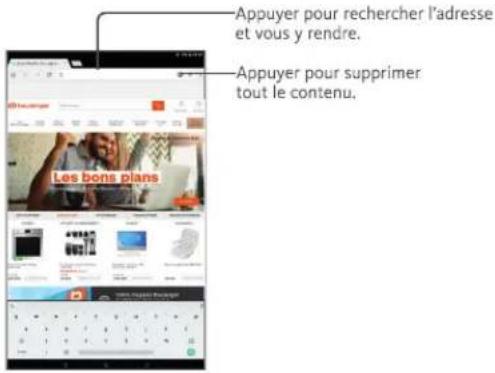 Appuyer pour rechercher l'adresse et vous y rendre. Appuyer pour supprimer tout le contenu.