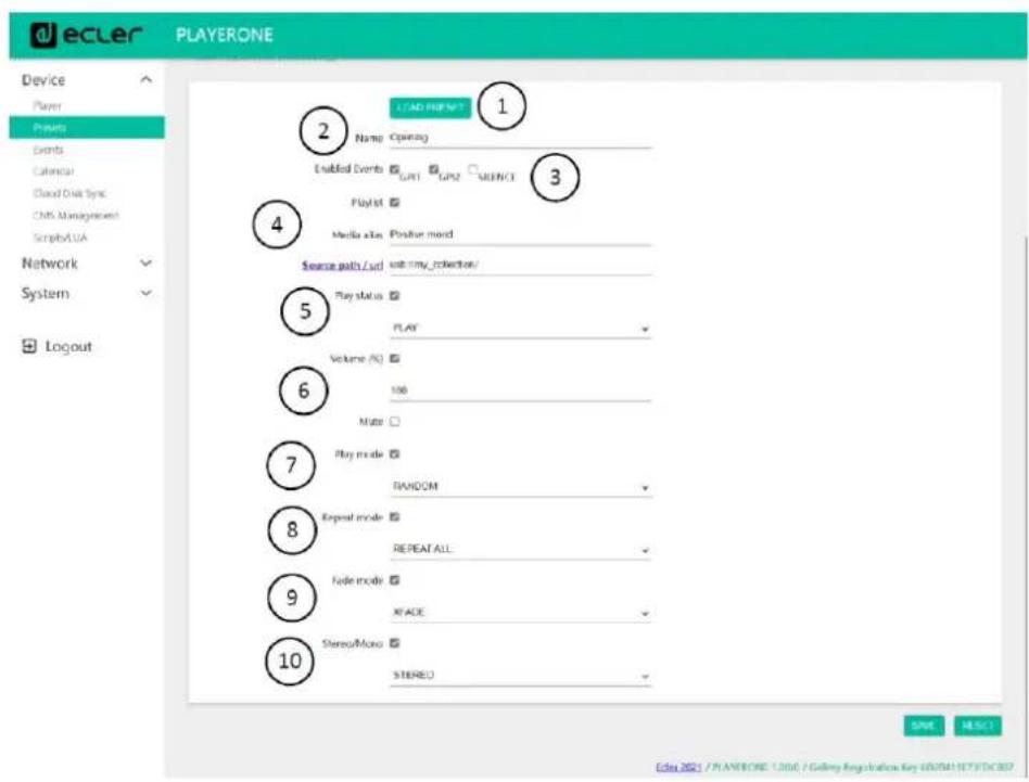 Ecler PLAYER ZERO - PRESETS (PREREGLAGES) - 2