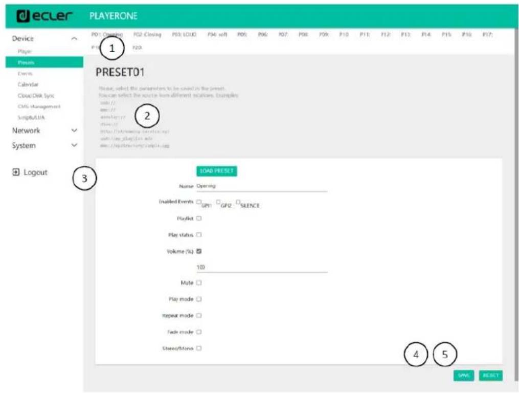 Ecler PLAYER ZERO - PRESETS (PREREGLAGES) - 1