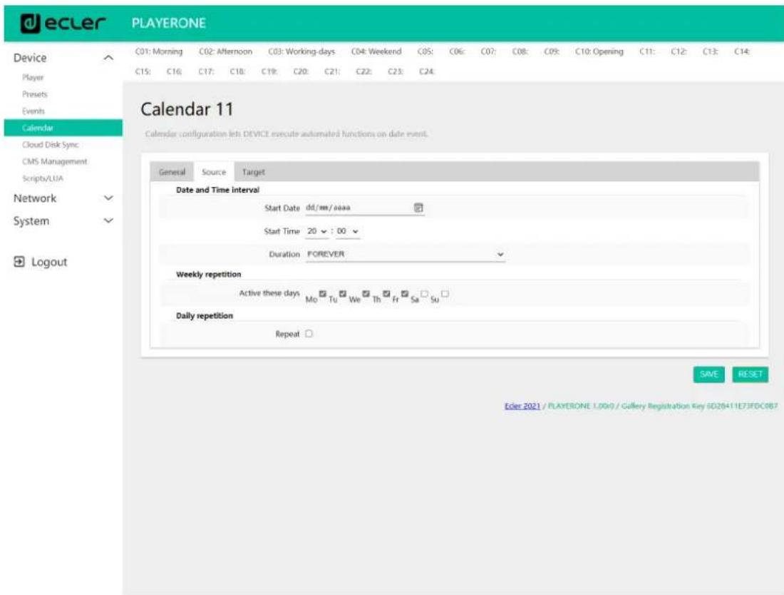 Ecler PLAYER ZERO - ÉVENEMENTS DE CALENDRIER POUR LA MUSIQUE D'AMBIANCE - 5