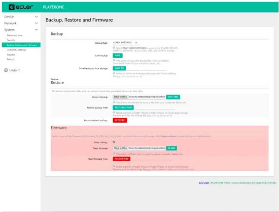 Ecler PLAYER ZERO - BACKUP, RESTORE AND FIRMWARE (SAUVEGARDE, RESTAURATION ET FIRMWARE) - 1